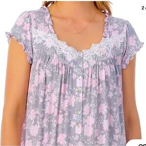 Eileen West Pink and Gray Lace Decorated Modal Nightgown